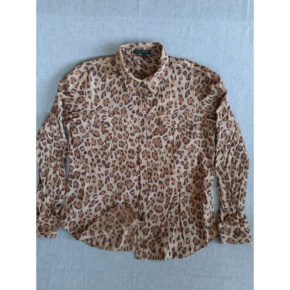 Lauren Ralph Lauren Women's Animal Leopard Print Westhern Button Shirt LS Cotton
